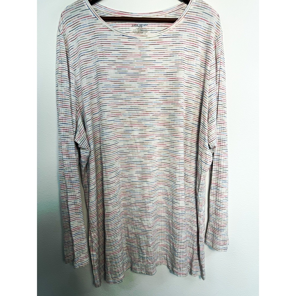 Lane Bryant Plus Size 26/28 White Multicolor Striped Scoop Neck Tunic Top